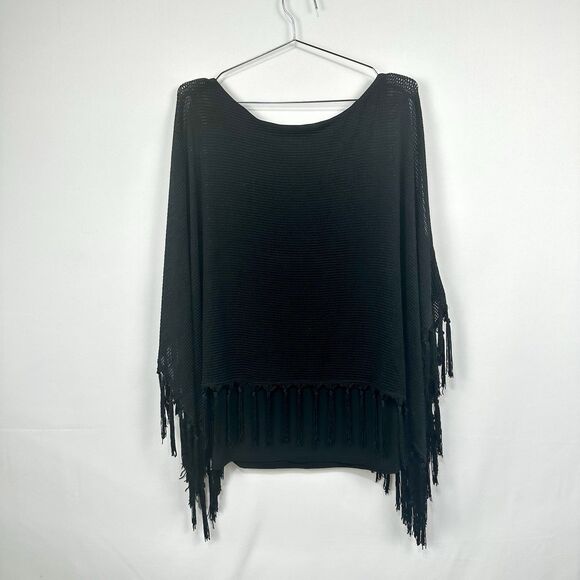 JOSEPH RIBKOFF Women Size 6 Knit Top Black Pullover Fringe Hi-Lo  (NWT-$168) - Picture 3 of 4